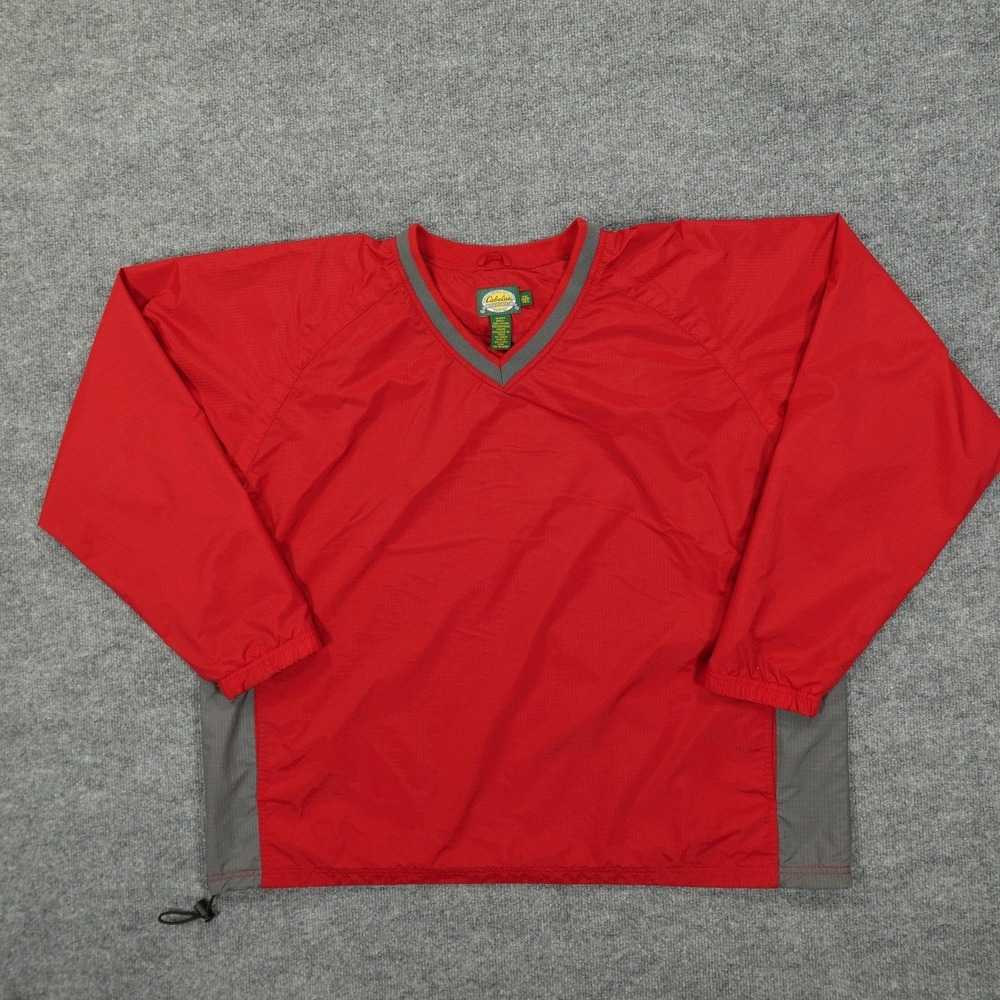 Cabela's Jacket Mens 2XL Red Gray V-Neck Windbreaker Pullover Outdoor Gear